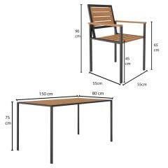 Alaca, Ahşap Bahçe Masa + 6 Sandalyeli Takım CPT7707-150