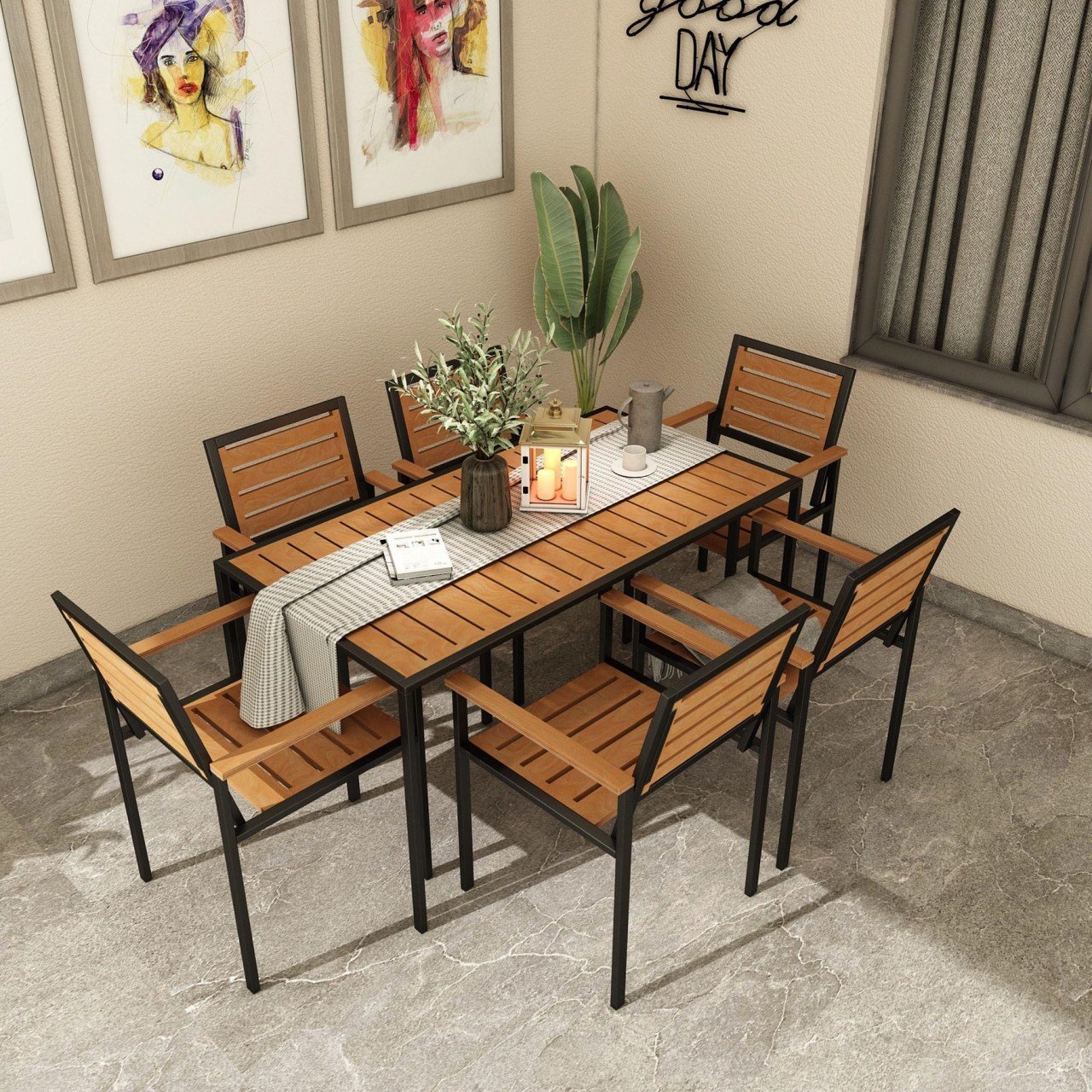 Alaca, Ahşap Bahçe Masa + 6 Sandalyeli Takım CPT7707-150