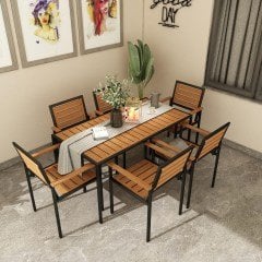 Alaca, Ahşap Bahçe Masa + 6 Sandalyeli Takım CPT7707-150