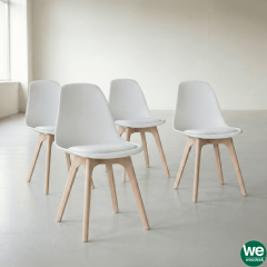 Monza Ağaç Ayaklı, Minderli, 4 ADET Beyaz Sandalye SND3016-4BYZ