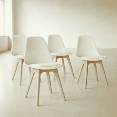 Monza Ağaç Ayaklı, Minderli, 4 ADET Beyaz Sandalye SND3016-4BYZ