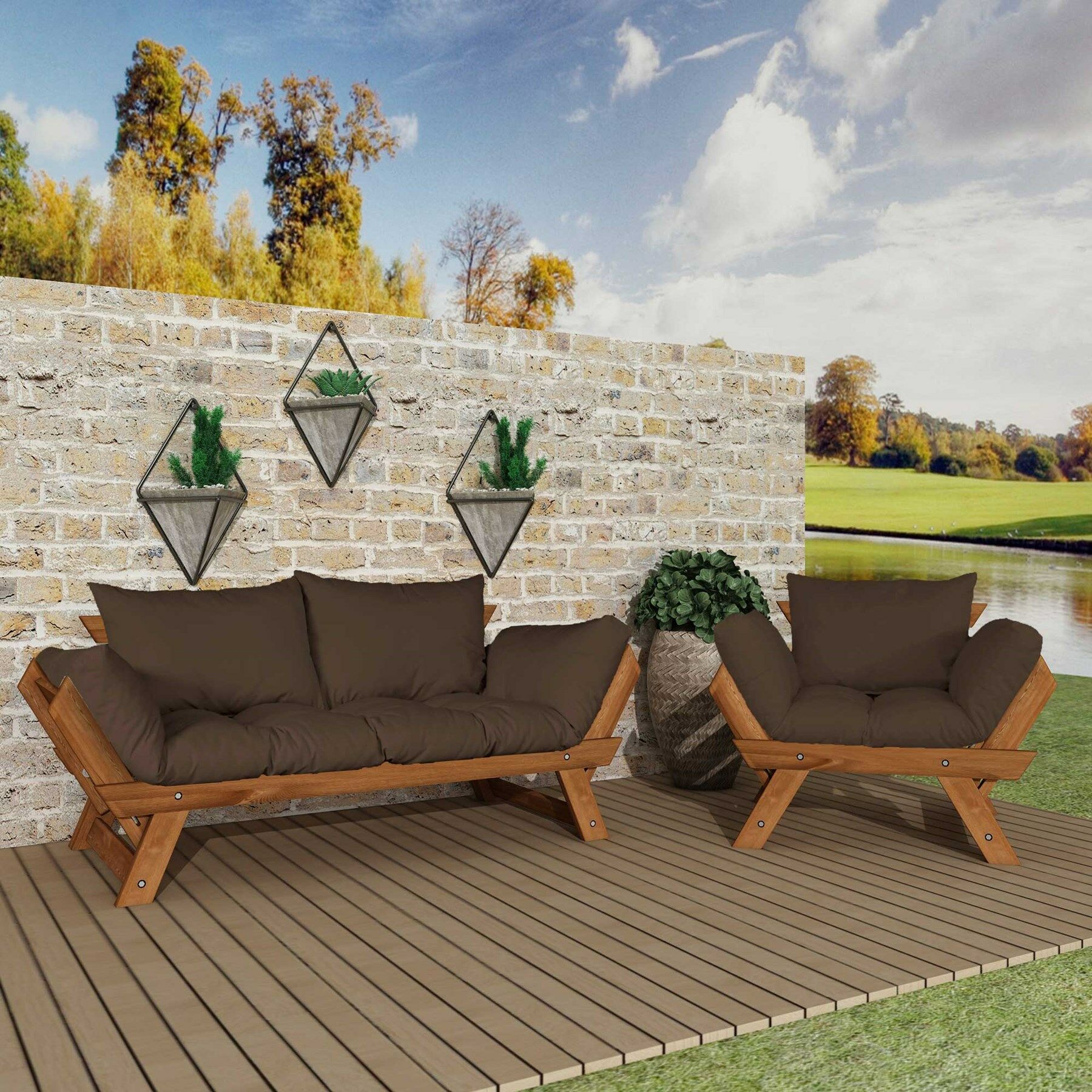 Adalar Tik-Kahve Renk, 2+1 Bahçe Takımı CPT8567-21TK