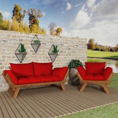 Adalar Tik-Kırmızı Renk, 2+1 Bahçe Takımı CPT8569-21TK