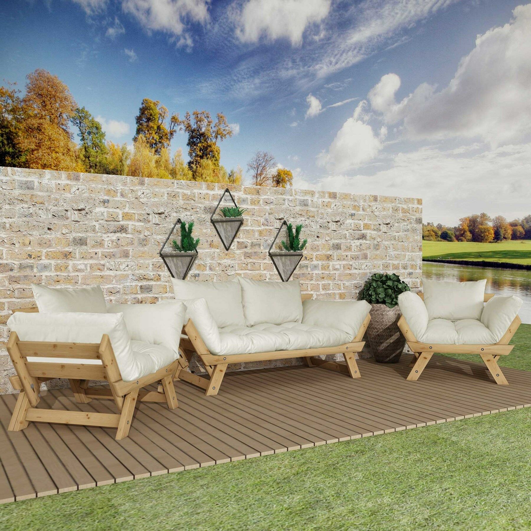 Adalar Natural-Kırık Beyaz Renk, 2+1+1 Bahçe Takımı CPT8616-211NB
