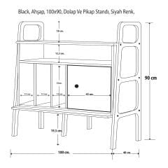 Black, Ahşap, 100x90, Dolap Ve Pikap Standı, Siyah Renk, CPT4689-100