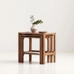 Line, Ahşap Zigon Sehpa, 50x50, Tik Renk, CPT4740-50