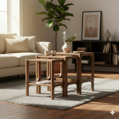 Line, Ahşap Zigon Sehpa, 50x50, Tik Renk, CPT4740-50