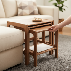 Line, Ahşap Zigon Sehpa, 50x50, Tik Renk, CPT4740-50