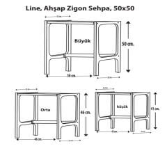 Line, Ahşap Zigon Sehpa, 50x50, Tik Renk, CPT4740-50