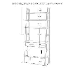 Esperanza, Ahşap Kitaplık ve Raf Ünitesi, 190x50, Tik Renk, CPT4761-190