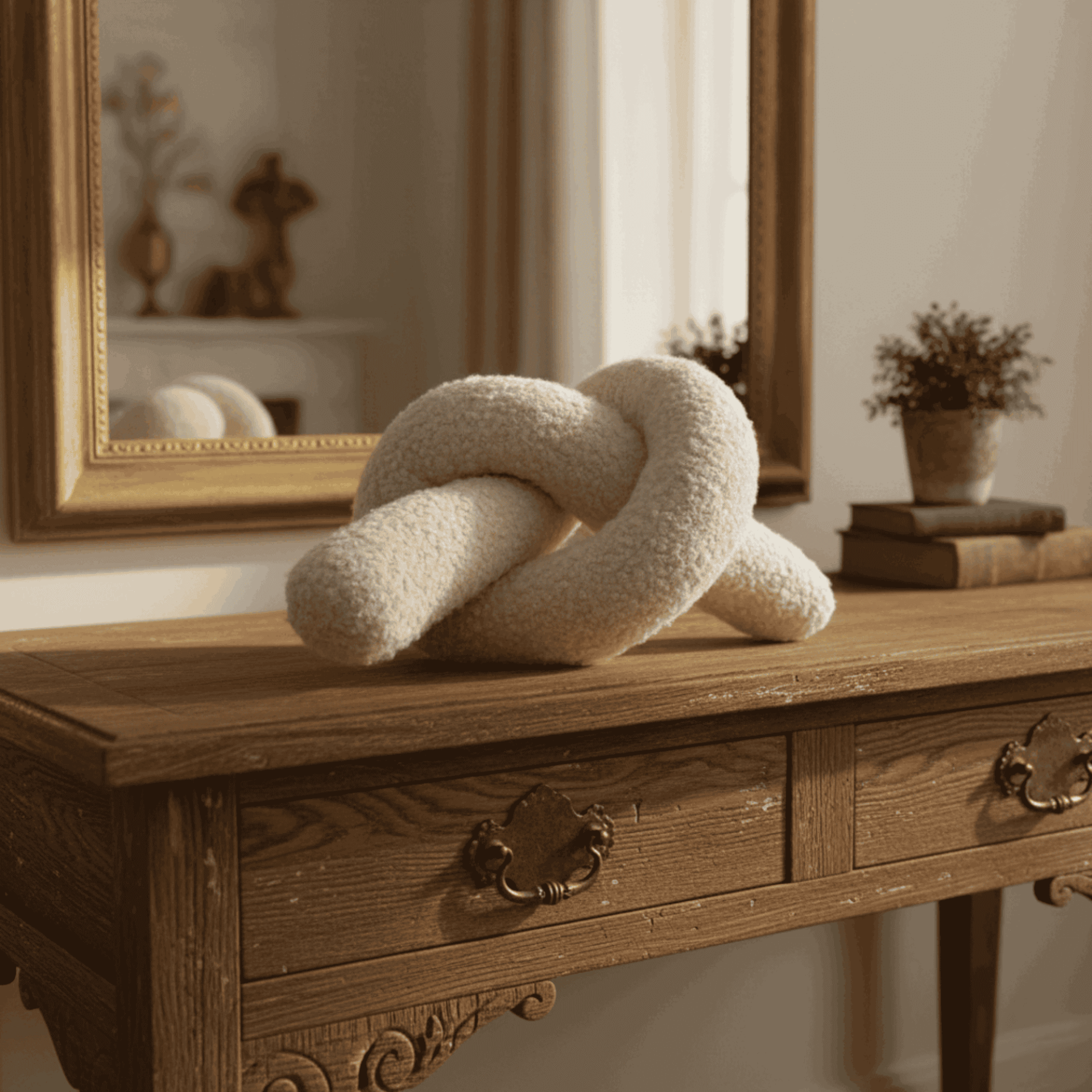 Mimo Dekoratif Düğüm, Kırlent, Yastık, Bej Renk