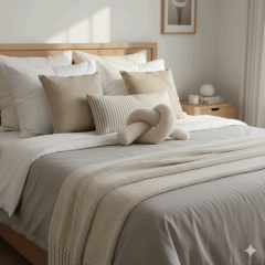 Mimo Dekoratif Düğüm, Kırlent, Yastık, Bej Renk