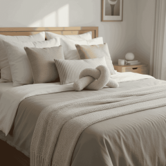 Mimo Dekoratif Düğüm, Kırlent, Yastık, Bej Renk