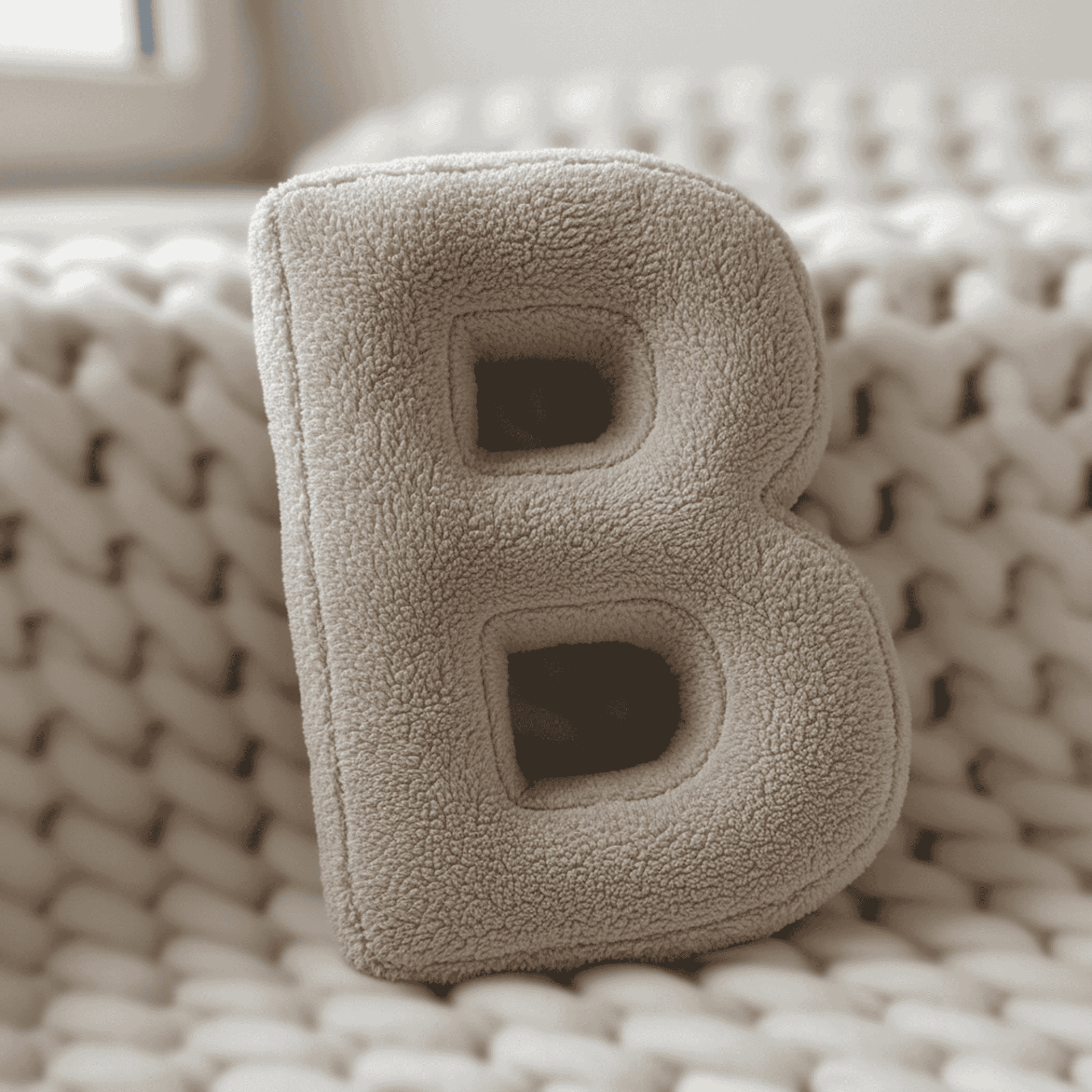 Litera, B Harfi, Yastık, Kırlent, Elyaf Dolgulu, Welsoft Kumaş, 40 Cm