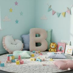 Litera, B Harfi, Yastık, Kırlent, Elyaf Dolgulu, Welsoft Kumaş, 40 Cm