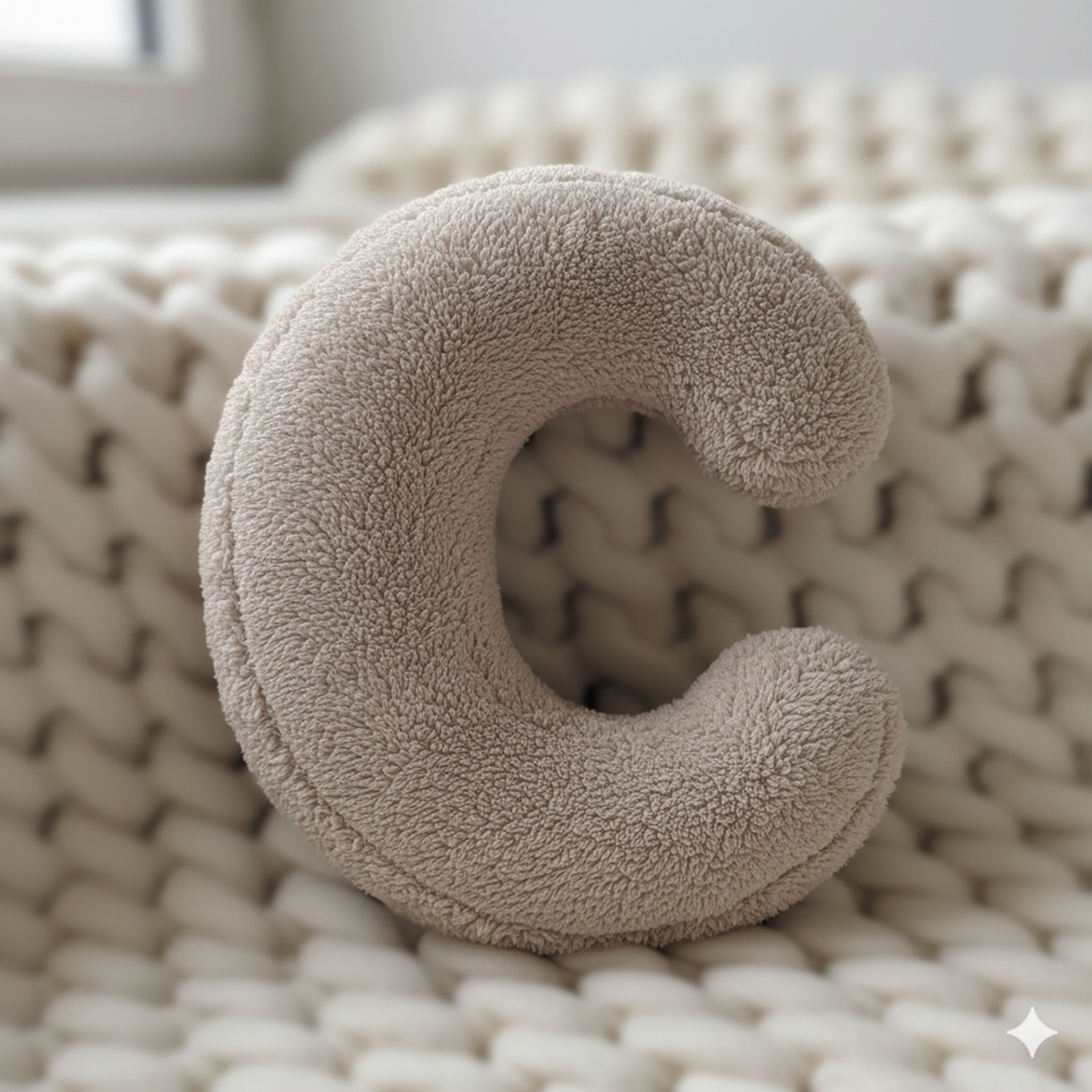 Litera, C Harfi, Yastık, Kırlent, Elyaf Dolgulu, Welsoft Kumaş, 40 Cm