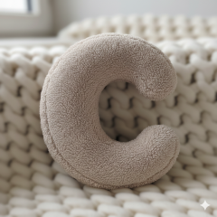 Litera, C Harfi, Yastık, Kırlent, Elyaf Dolgulu, Welsoft Kumaş, 40 Cm