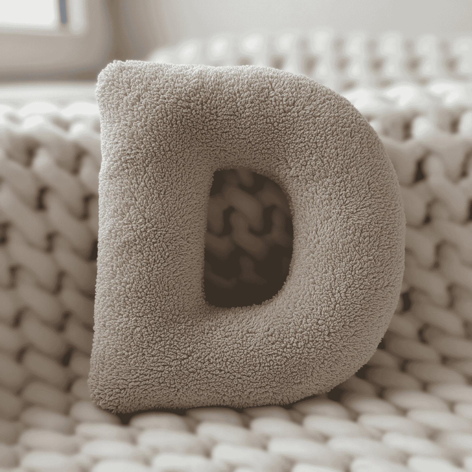 Litera, D Harfi, Yastık, Kırlent, Elyaf Dolgulu, Welsoft Kumaş, 40 Cm