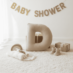 Litera, D Harfi, Yastık, Kırlent, Elyaf Dolgulu, Welsoft Kumaş, 40 Cm