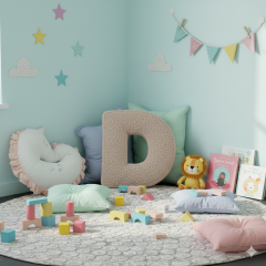 Litera, D Harfi, Yastık, Kırlent, Elyaf Dolgulu, Welsoft Kumaş, 40 Cm