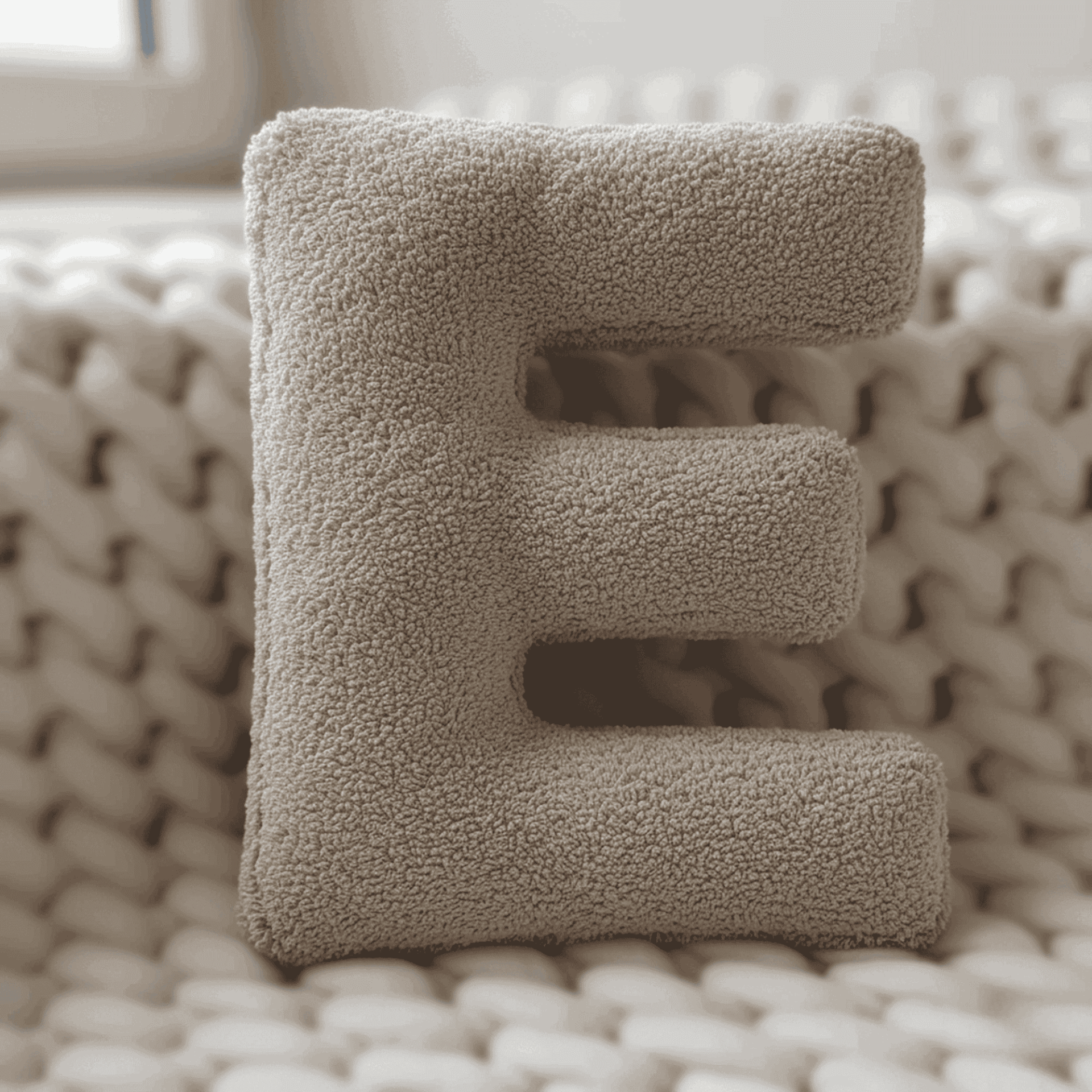 Litera, E Harfi, Yastık, Kırlent, Elyaf Dolgulu, Welsoft Kumaş, 40 Cm