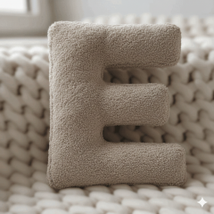 Litera, E Harfi, Yastık, Kırlent, Elyaf Dolgulu, Welsoft Kumaş, 40 Cm