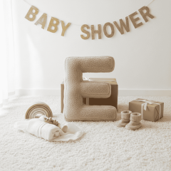 Litera, E Harfi, Yastık, Kırlent, Elyaf Dolgulu, Welsoft Kumaş, 40 Cm