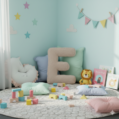 Litera, E Harfi, Yastık, Kırlent, Elyaf Dolgulu, Welsoft Kumaş, 40 Cm