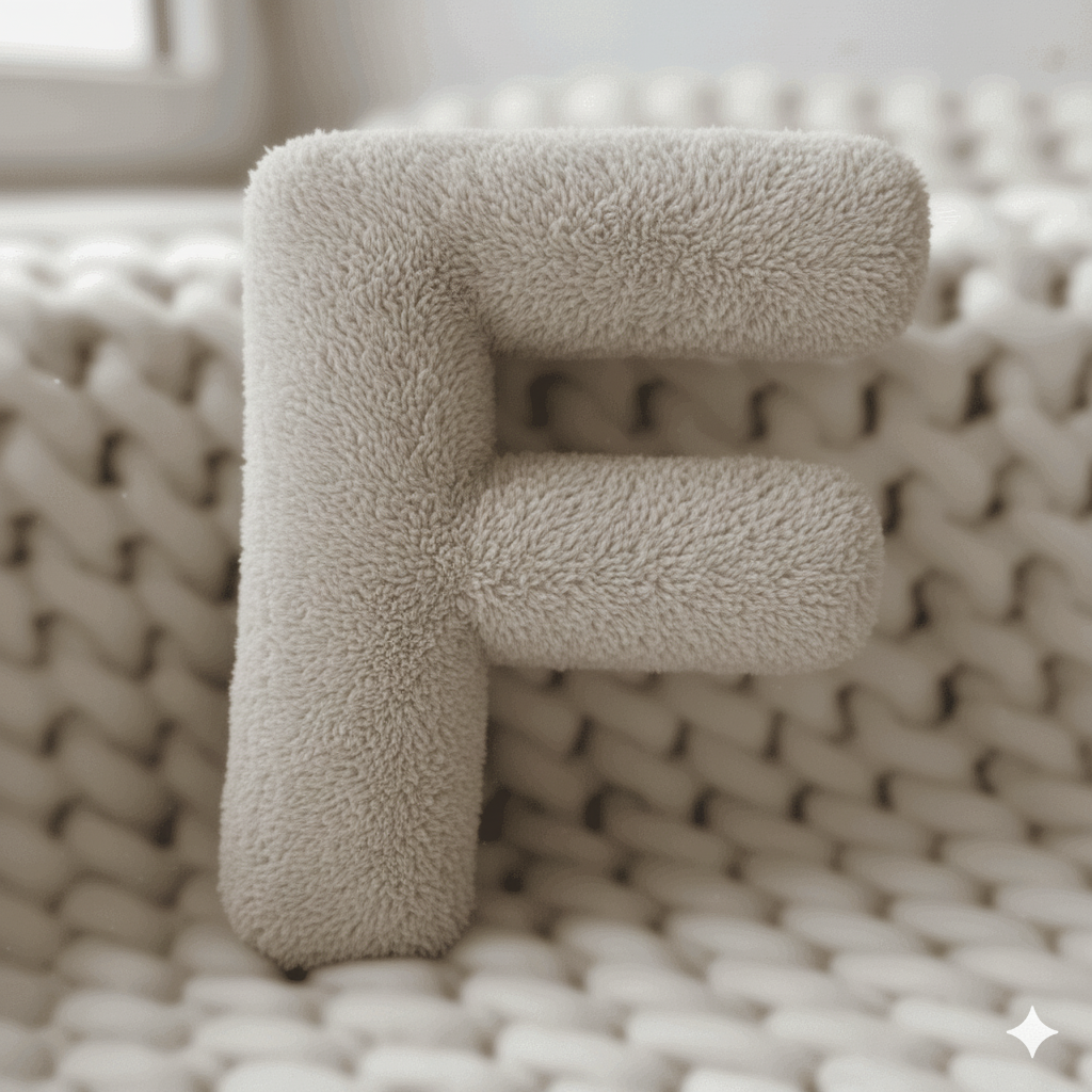 Litera, F Harfi, Yastık, Kırlent, Elyaf Dolgulu, Welsoft Kumaş, 40 Cm