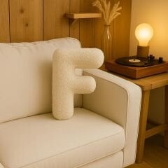 Litera, F Harfi, Yastık, Kırlent, Elyaf Dolgulu, Welsoft Kumaş, 40 Cm