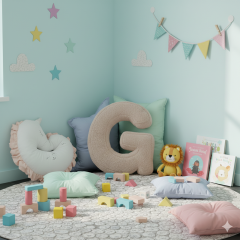 Litera, G Harfi, Yastık, Kırlent, Elyaf Dolgulu, Welsoft Kumaş, 40 Cm