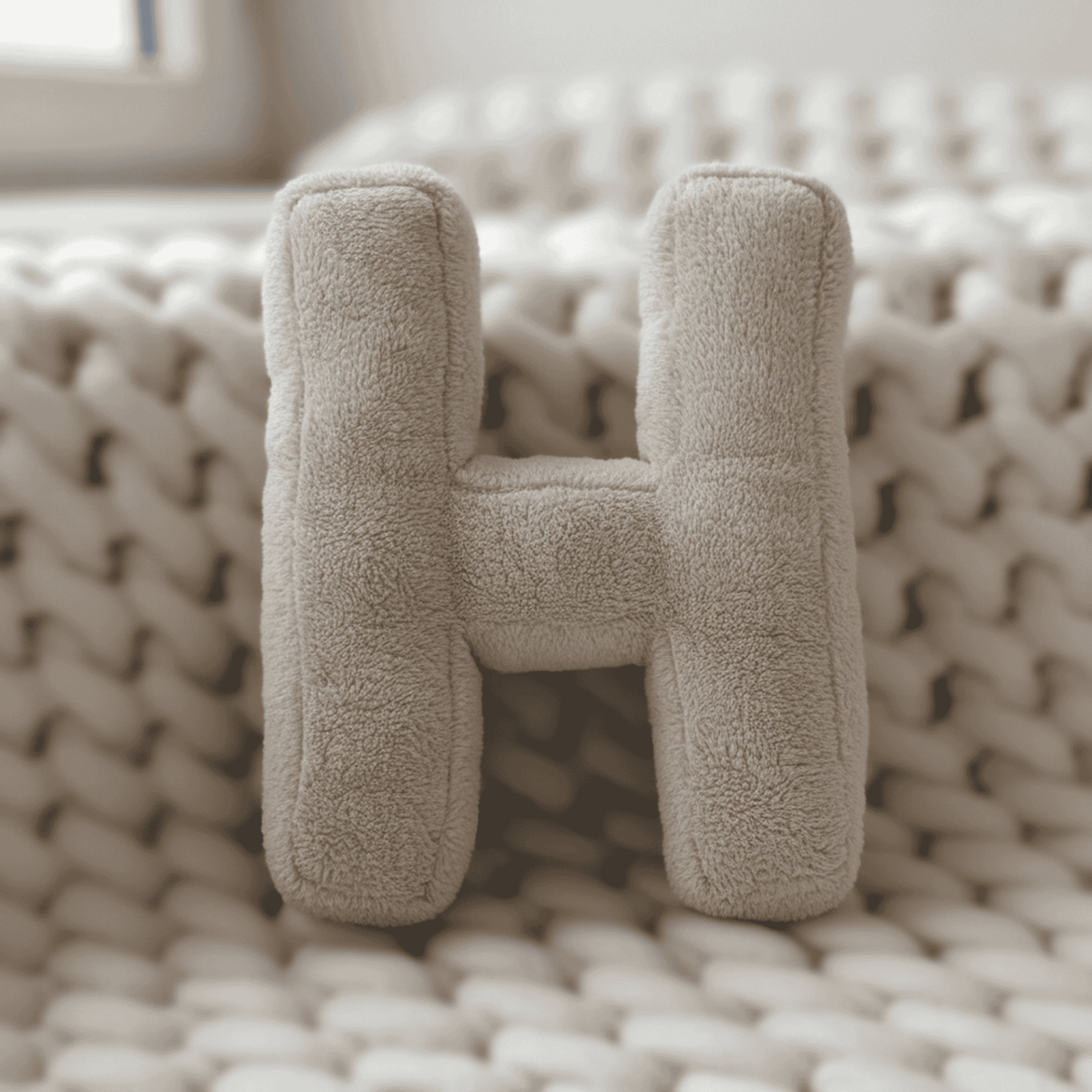 Litera, H Harfi, Yastık, Kırlent, Elyaf Dolgulu, Welsoft Kumaş, 40 Cm