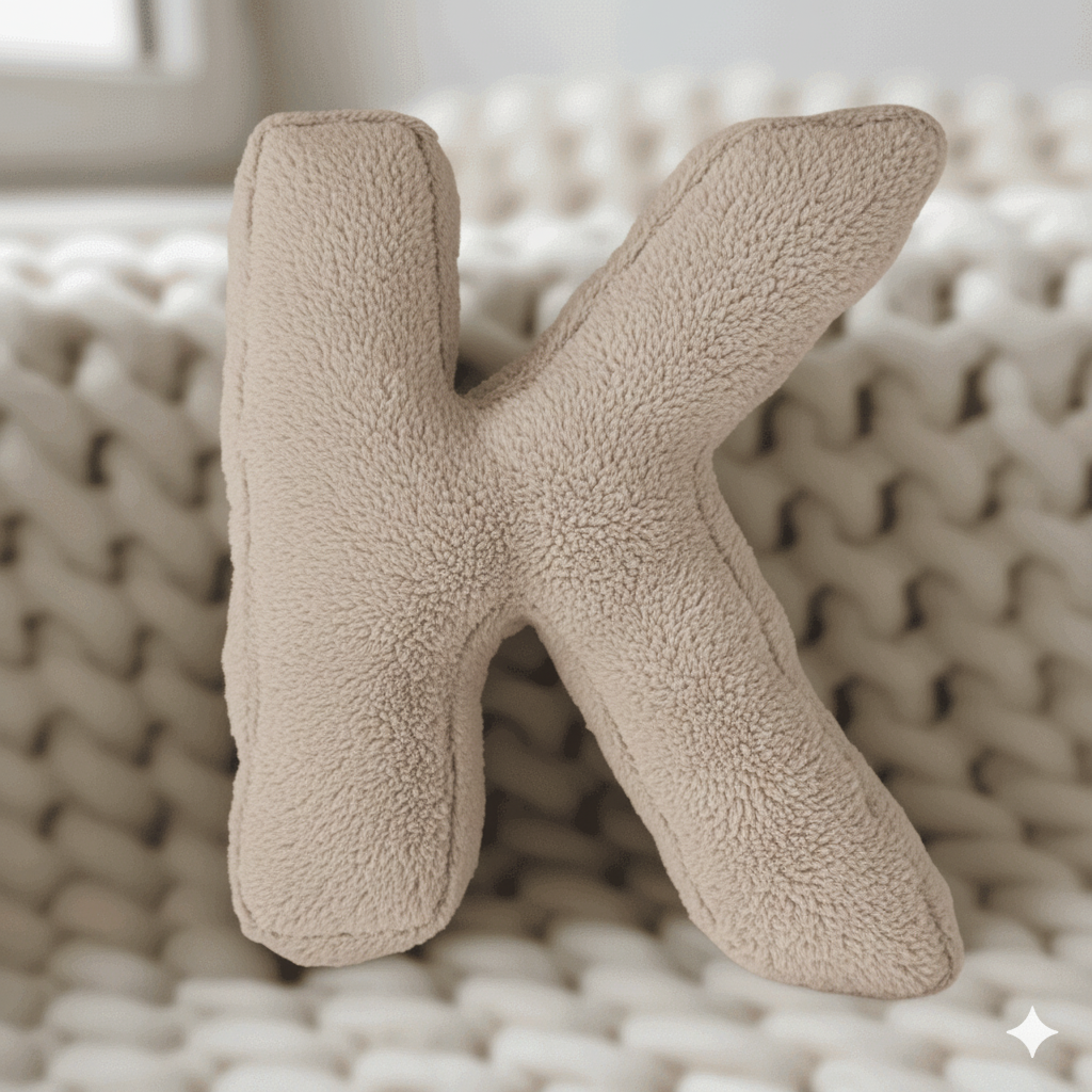 Litera, K Harfi, Yastık, Kırlent, Elyaf Dolgulu, Welsoft Kumaş, 40 Cm