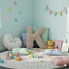 Litera, K Harfi, Yastık, Kırlent, Elyaf Dolgulu, Welsoft Kumaş, 40 Cm