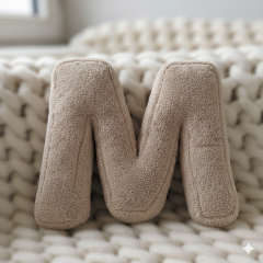 Litera, M Harfi, Yastık, Kırlent, Elyaf Dolgulu, Welsoft Kumaş, 40 Cm