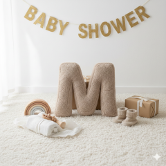 Litera, M Harfi, Yastık, Kırlent, Elyaf Dolgulu, Welsoft Kumaş, 40 Cm