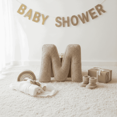 Litera, M Harfi, Yastık, Kırlent, Elyaf Dolgulu, Welsoft Kumaş, 40 Cm