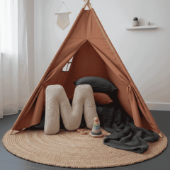 Litera, M Harfi, Yastık, Kırlent, Elyaf Dolgulu, Welsoft Kumaş, 40 Cm