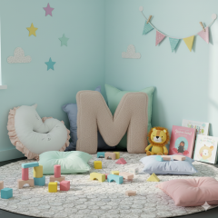 Litera, M Harfi, Yastık, Kırlent, Elyaf Dolgulu, Welsoft Kumaş, 40 Cm