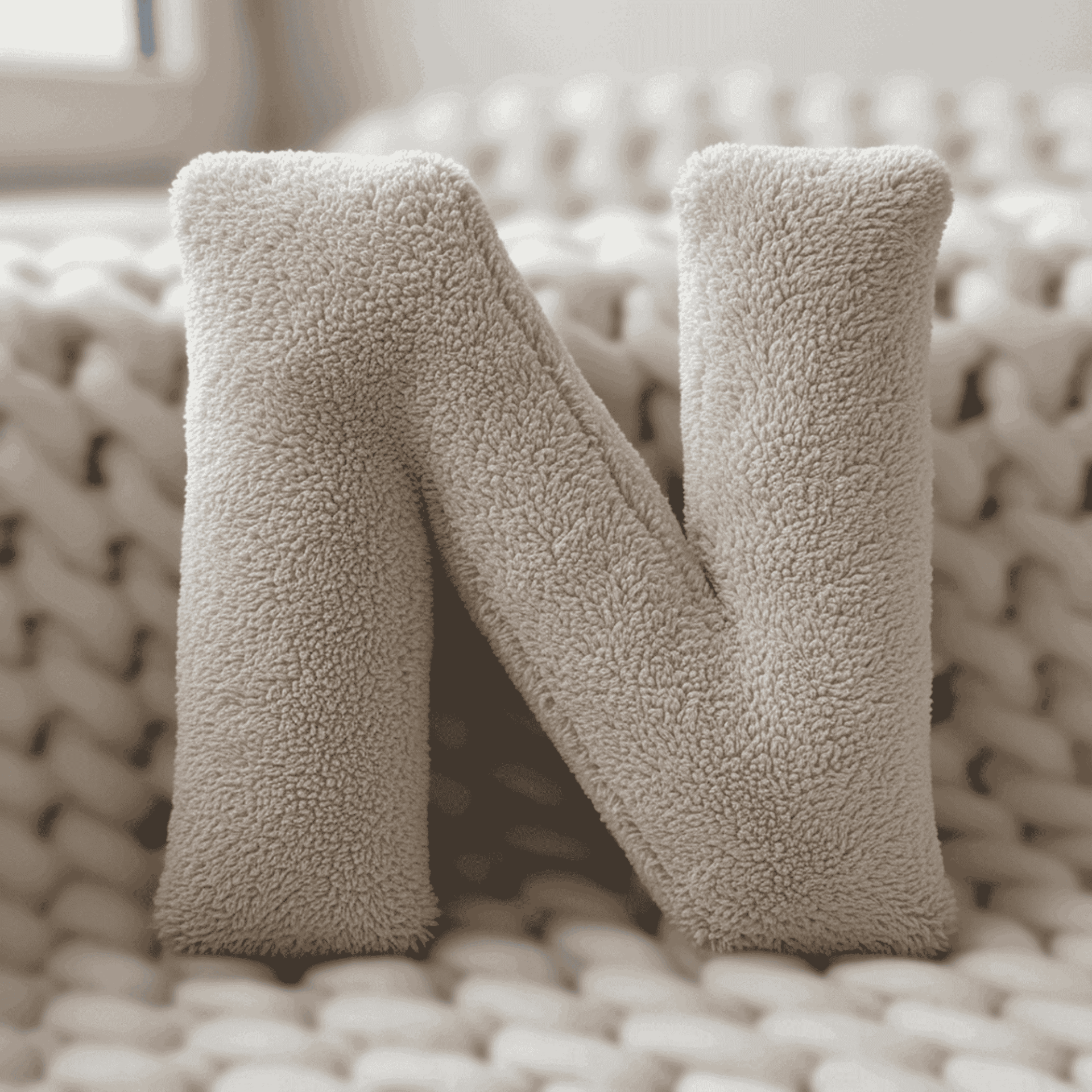 Litera, N Harfi, Yastık, Kırlent, Elyaf Dolgulu, Welsoft Kumaş, 40 Cm