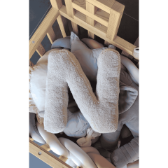 Litera, N Harfi, Yastık, Kırlent, Elyaf Dolgulu, Welsoft Kumaş, 40 Cm