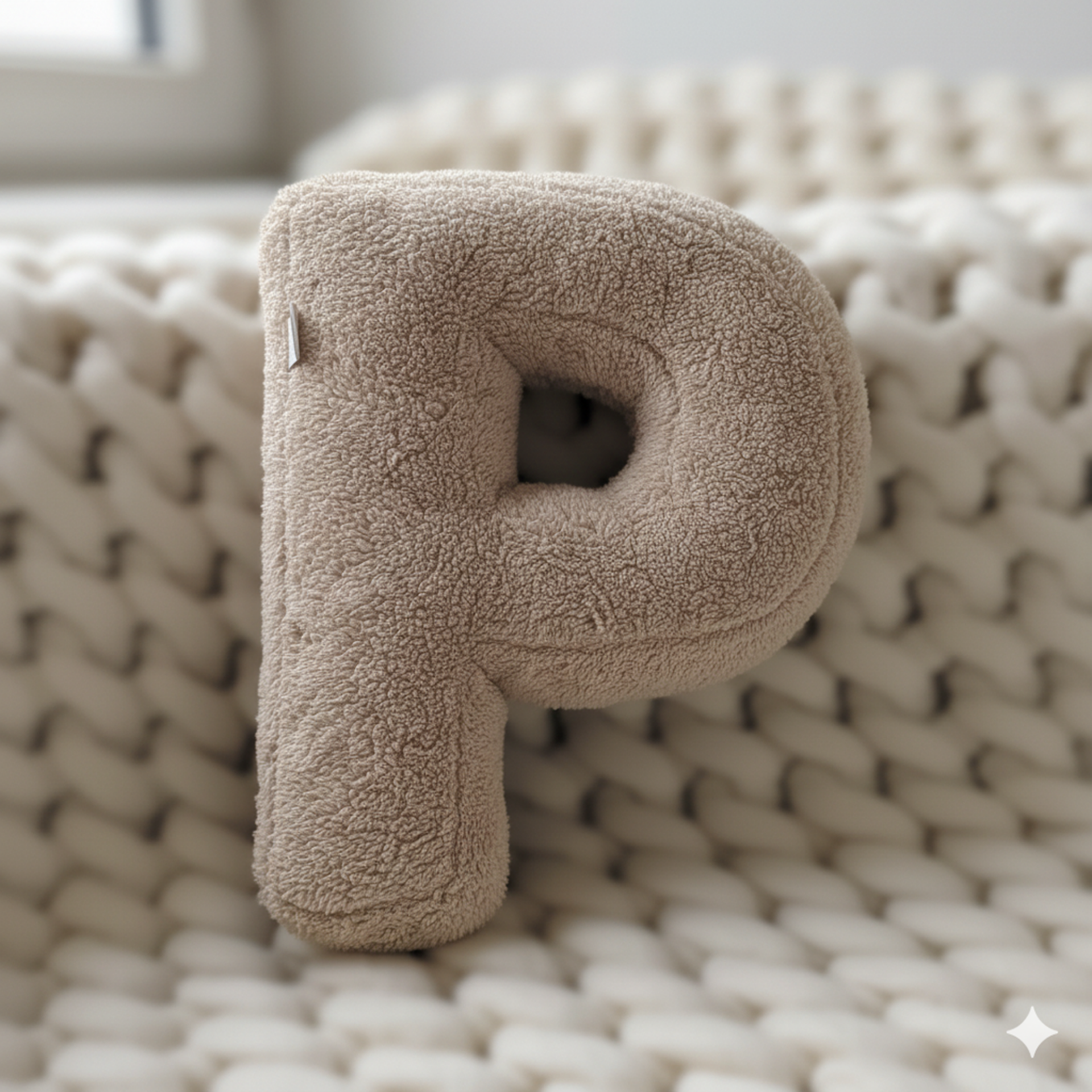 Litera, P Harfi, Yastık, Kırlent, Elyaf Dolgulu, Welsoft Kumaş, 40 Cm