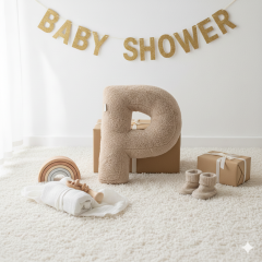 Litera, P Harfi, Yastık, Kırlent, Elyaf Dolgulu, Welsoft Kumaş, 40 Cm