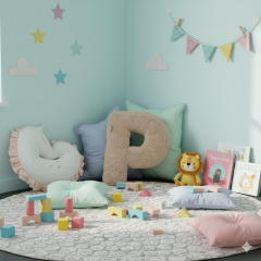 Litera, P Harfi, Yastık, Kırlent, Elyaf Dolgulu, Welsoft Kumaş, 40 Cm