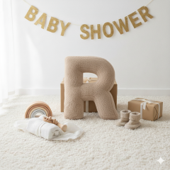 Litera, R Harfi, Yastık, Kırlent, Elyaf Dolgulu, Welsoft Kumaş, 40 Cm