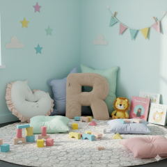 Litera, R Harfi, Yastık, Kırlent, Elyaf Dolgulu, Welsoft Kumaş, 40 Cm