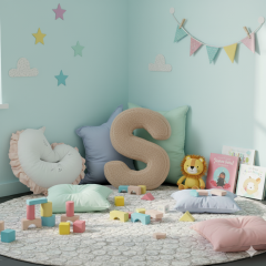 Litera, S Harfi, Yastık, Kırlent, Elyaf Dolgulu, Welsoft Kumaş, 40 Cm