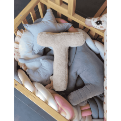 Litera, T Harfi, Yastık, Kırlent, Elyaf Dolgulu, Welsoft Kumaş, 40 Cm