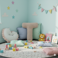 Litera, T Harfi, Yastık, Kırlent, Elyaf Dolgulu, Welsoft Kumaş, 40 Cm