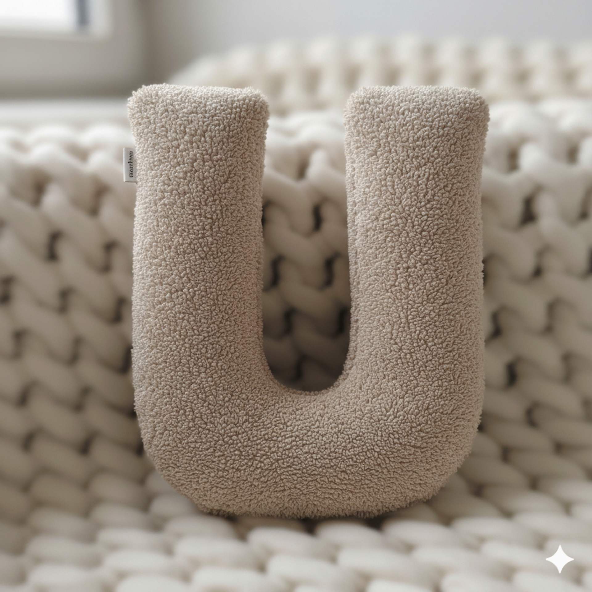 Litera, U Harfi, Yastık, Kırlent, Elyaf Dolgulu, Welsoft Kumaş, 40 Cm